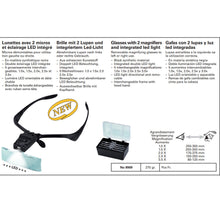 Load image into Gallery viewer, Bergeon 8909 glasses binocular magnifier LED light 1.0x, 1.5x, 2.0x, 2.5x and 3.5x