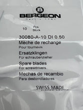 Load image into Gallery viewer, Bergeon 30080-A-10 DI 0.50 mm Steel Screwdriver Blades - Pack of 10