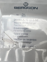 Load image into Gallery viewer, Bergeon 30080-A-10 DI 0.50 mm Steel Screwdriver Blades - Pack of 10