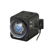 Load image into Gallery viewer, Boxy Fancy Brick black watch winder box for one watch combinable with adapter