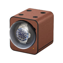 Load image into Gallery viewer, Boxy Fancy Brick brown watch winder box for one watch with adapter