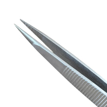 Load image into Gallery viewer, Buzzufy D13 steel jeweler's tweezers with rough tips, 120mm
