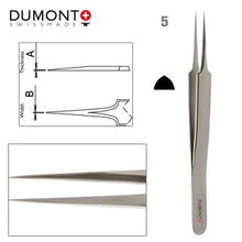 Load image into Gallery viewer, Dumont Tweezers, Carbon Steel, Form 5, Very Fine Points, 110 mm
