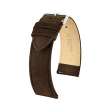 Load image into Gallery viewer, Hirsch Osiris Nubuk dark brown calf leather watch strap, 20 mm, 03433010-2-20