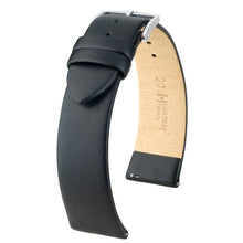 Load image into Gallery viewer, Hirsch Toronto L black calf leather watch strap 18 mm, Silver buckle, Ref. 03702050-2-18