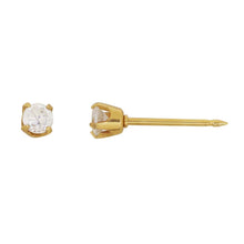 Load image into Gallery viewer, Inverness 14k yellow solid gold, 3mm piercing earrings with white stones 243E