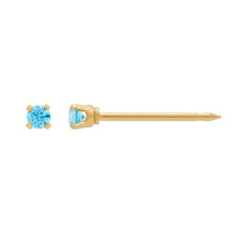 Load image into Gallery viewer, Inverness medical gold plated 2mm, Blue Topaz piercing earrings 1063C
