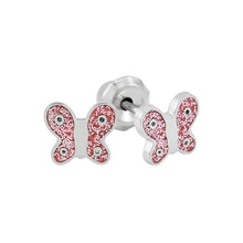 Load image into Gallery viewer, Inverness medical stainless steel 6mm, Butterfly Pink Enamel with crystal piercing earrings 008C