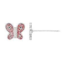 Load image into Gallery viewer, Inverness medical stainless steel 6mm, Butterfly Pink Enamel with crystal piercing earrings 008C
