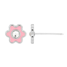 Load image into Gallery viewer, Inverness medical stainless steel 6mm Flower Pink with crystal piercing earrings 009C