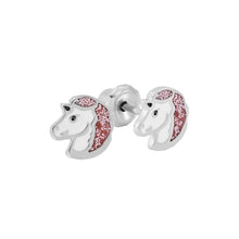 Load image into Gallery viewer, Inverness medical stainless steel 6mm Unicorn White/Pink Glitter piercing earrings 010C