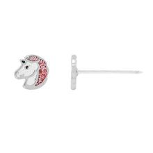 Load image into Gallery viewer, Inverness medical stainless steel 6mm Unicorn White/Pink Glitter piercing earrings 010C