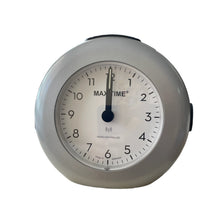 Load image into Gallery viewer, Maxitime radio controlled alarm clock with snooze, crescendo alarm, light, 2 hands, round silver housing