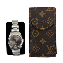 Load image into Gallery viewer, New Louis Vuitton watch brown leather pouch with orange stitching