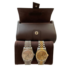 Load image into Gallery viewer, New Rolex leather pouch travel box in brown for 2 watches