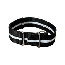 Load image into Gallery viewer, Nylon watch NATO strap black with white band, 18mm