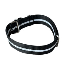 Load image into Gallery viewer, Nylon watch NATO strap black with white band, 18mm