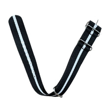 Load image into Gallery viewer, Nylon watch NATO strap black with white band, 22mm