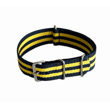 Load image into Gallery viewer, Nylon watch NATO strap navy blue with yellow, 22mm