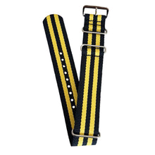 Load image into Gallery viewer, Nylon watch NATO strap navy blue with yellow, 22mm