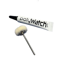 Load image into Gallery viewer, PolyWatch plastic watch crystal scratch remover polish with Scotch Brite miniature small polishing brushes fine 2.35mm