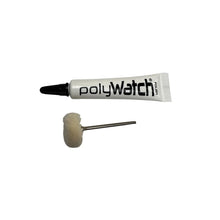 Load image into Gallery viewer, PolyWatch plastic watch crystal scratch remover polish with Scotch Brite miniature small polishing brushes fine 2.35mm