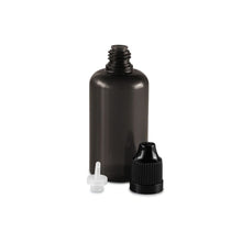 Load image into Gallery viewer, Set of 9 bottles, 5 - 50 ml, black with caps, dosing aids and funnel