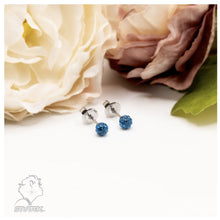 Load image into Gallery viewer, Studex silver fireball earrings with Aquamarin, 4.5mm, 7522-0303