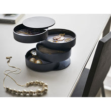 Load image into Gallery viewer, Gugita Round Black Jewellery Box Organiser with Pull-Out Compartments