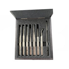Load image into Gallery viewer, Bergeon 7026 set of 8 antimagnetic watchmaker tweezers in wooden box
