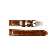 Outdoor watches strap in medium brown smooth, with stitch vintage style 18 mm