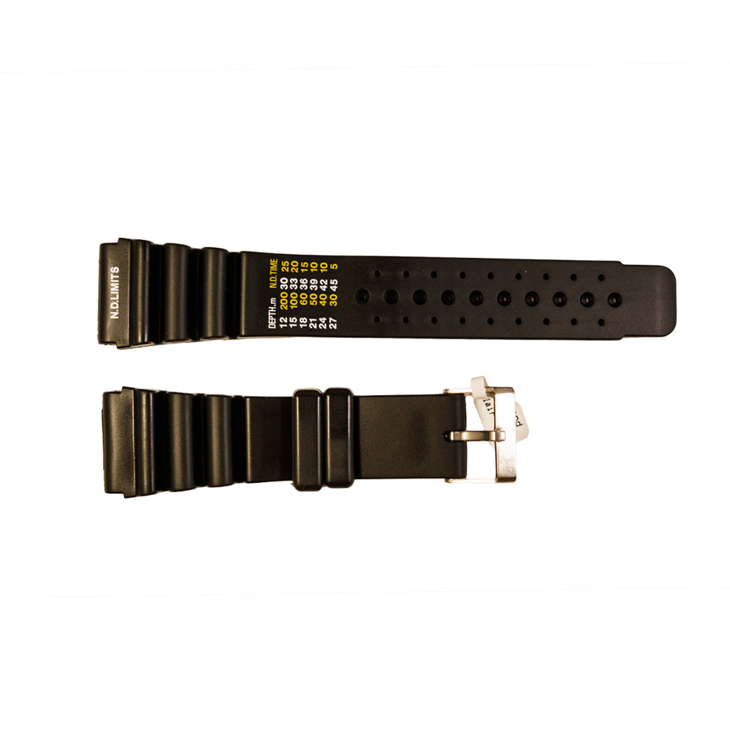 Rubber diver watch strap with decompression table and stainless steel ...