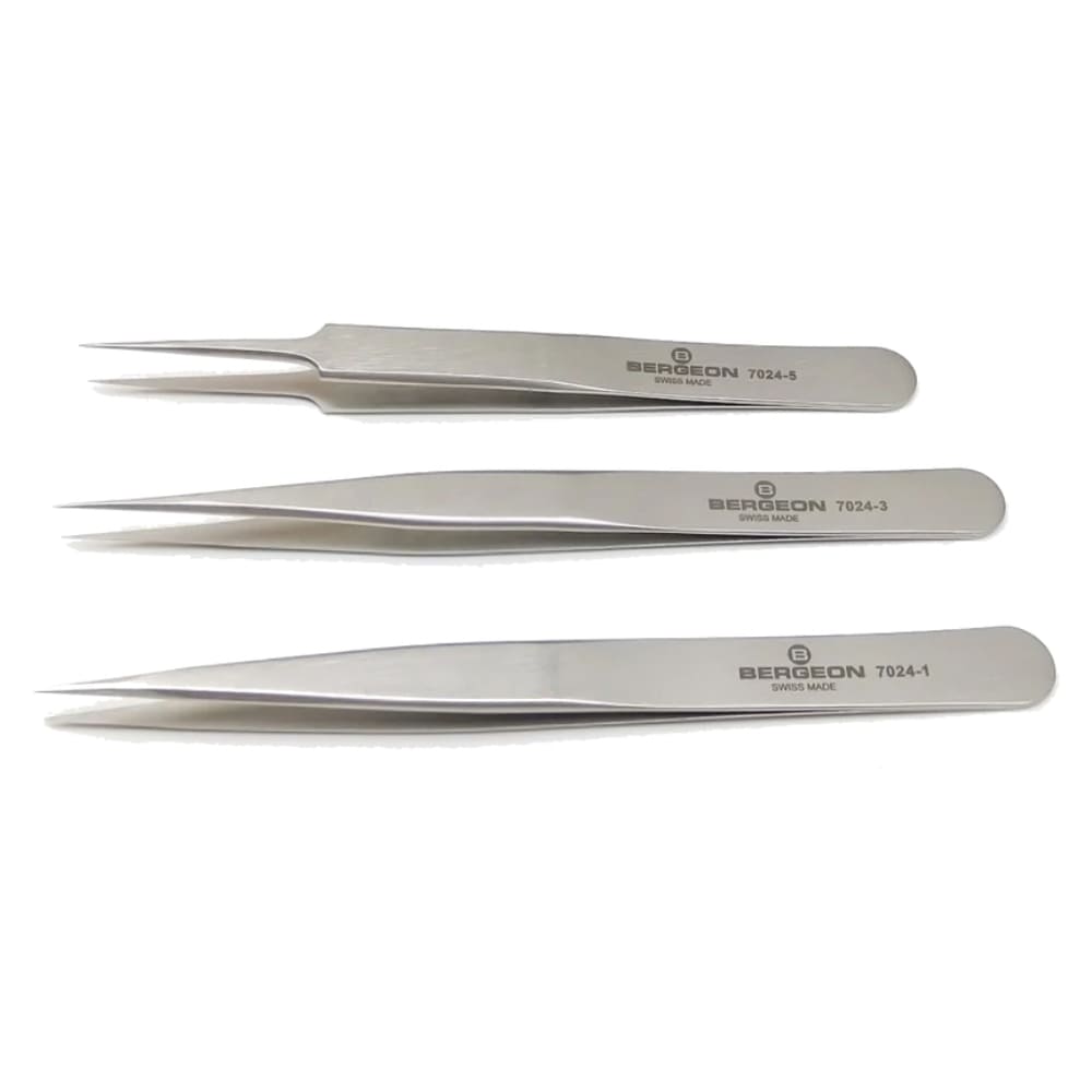 Bergeon 7024-P03 set of 3 non magnetic watchmaker tweezers
