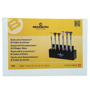 Bergeon 7778 watchmaker's stand with 6 screwdrivers with spare blades