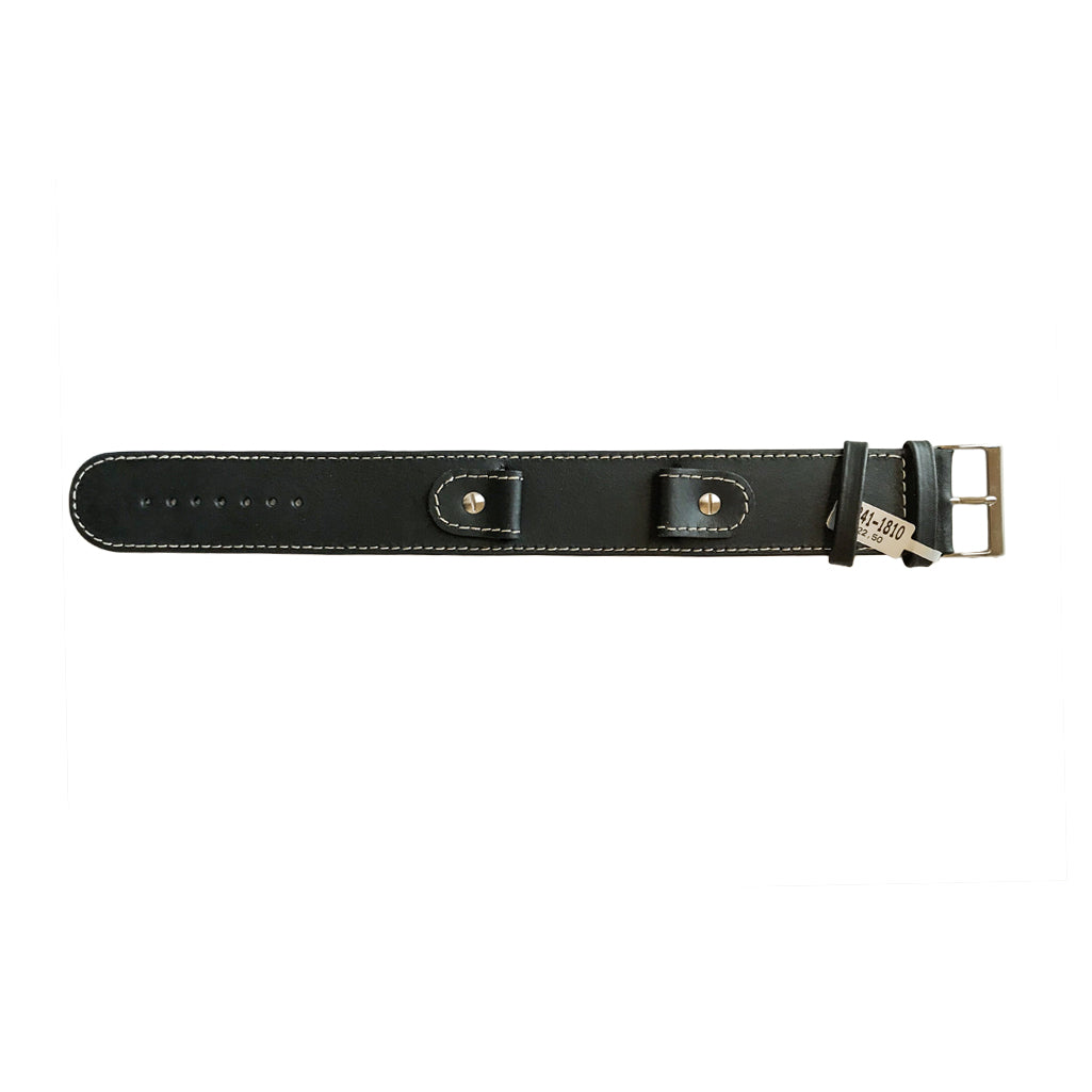 Black Cowhide watch strap with high steel screw and wide leather base 18mm