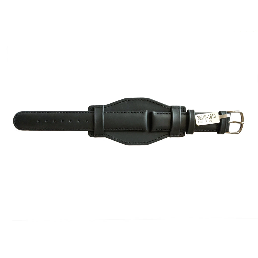 Black Cowhide watch strap with stitch and wide underlay surface 18mm