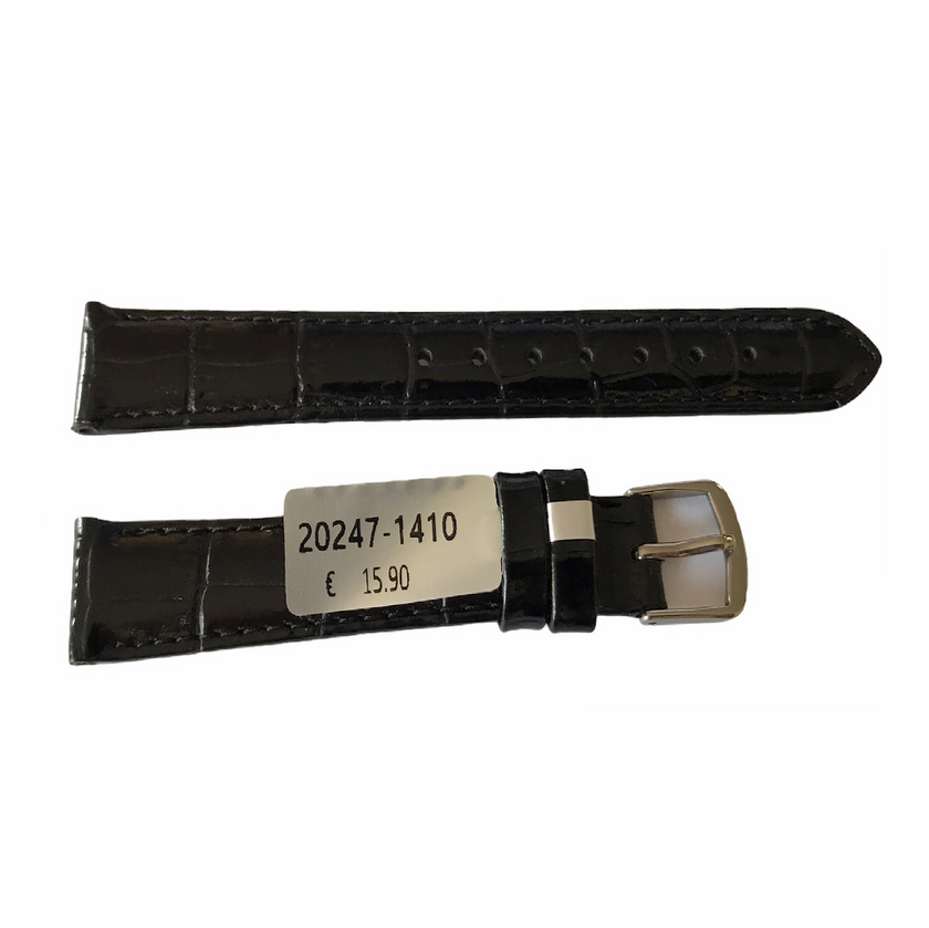 Black Leather Watch Strap Louisiana Croco 14mm