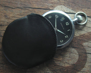 Black leather pouch for pocket watch 50 mm, opening 40 mm