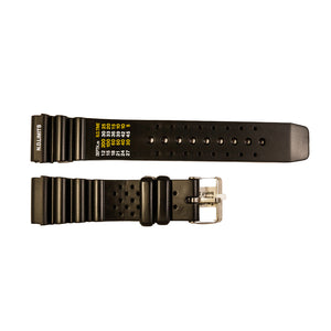 Black rubber diver watch strap with decompression table and stainless steel buckle 18 mm, 20 mm