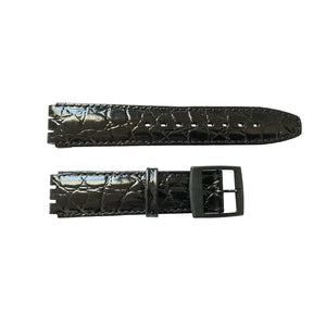 Black special Swatch strap of artificial leather with stitch and plastic clasp 17mm