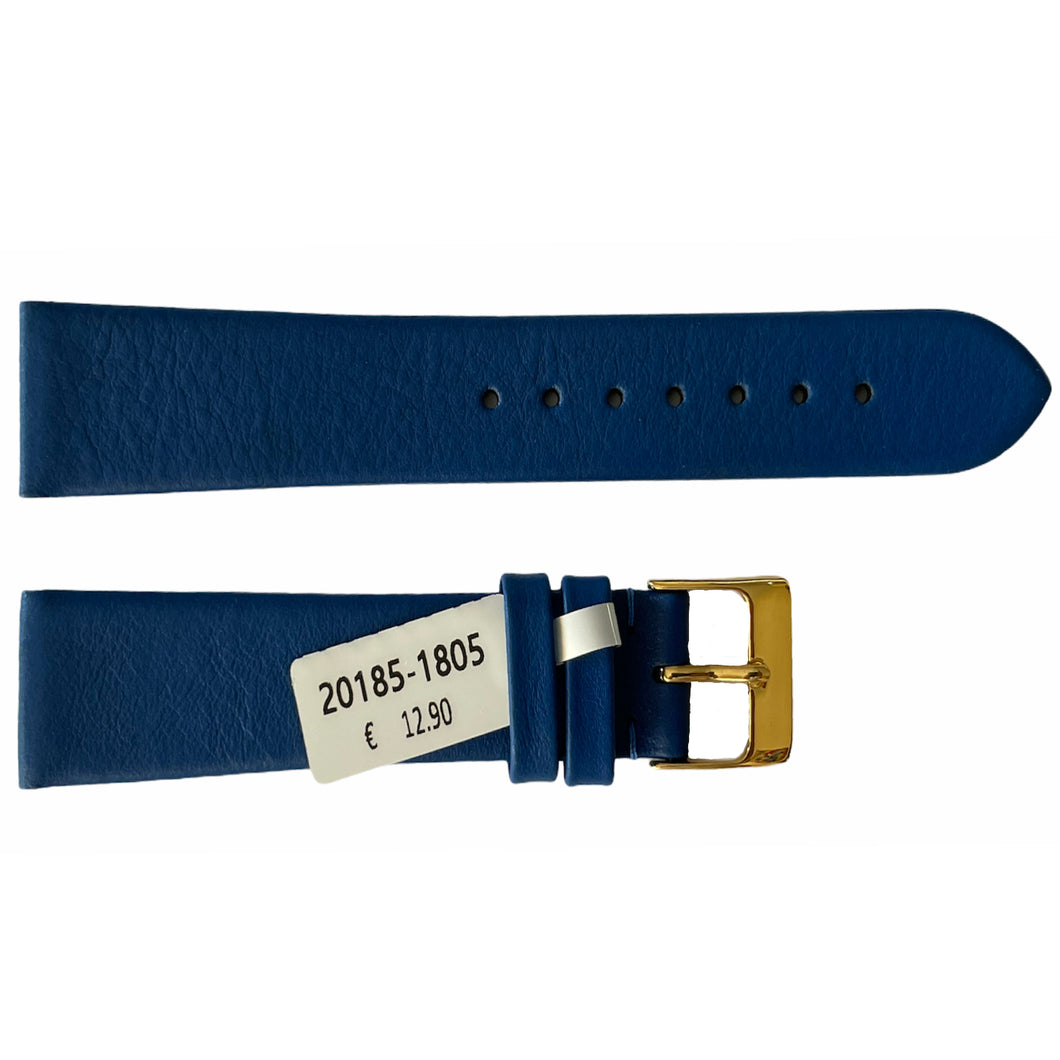 Blue waterproof smooth leather watch strap 18mm