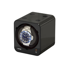 Load image into Gallery viewer, Boxy Fancy Brick black watch winder box for one watch combinable with adapter
