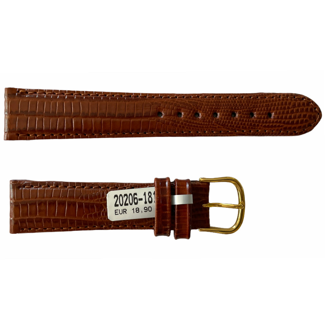 Brown Teju Lizard leather watch strap with gold tone buckle 18 mm