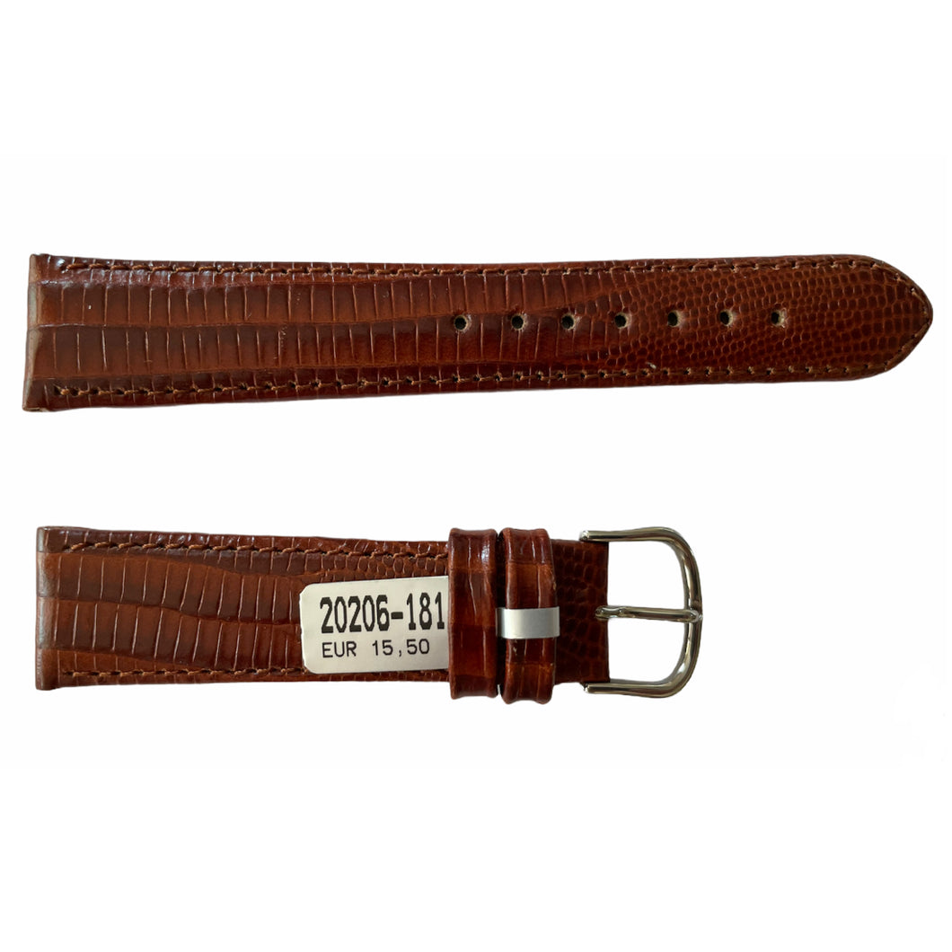 Brown Teju Lizard leather watch strap with silver tone buckle 18 mm