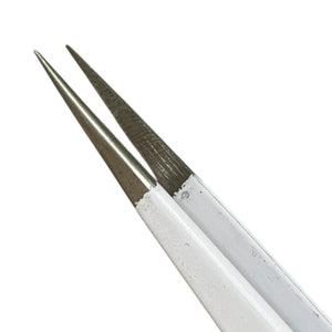 Buzzufy C16 white coated tweezer for watch parts, non-magnetic, 140mm