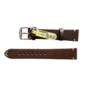 Casablanca genuine dark brown leather smooth watch strap with stitch 18 mm