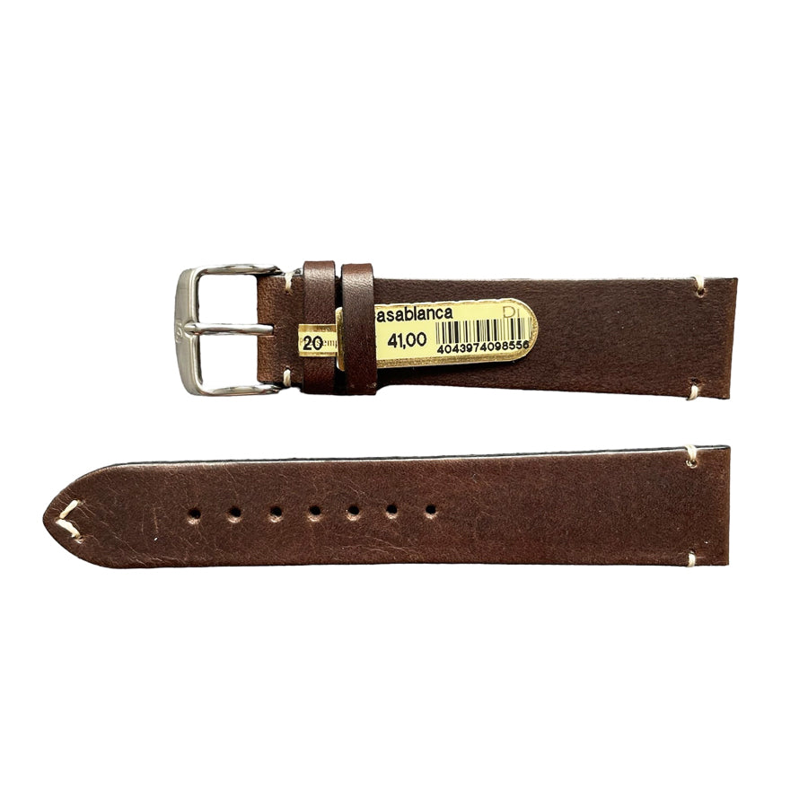 Casablanca genuine dark brown leather smooth watch strap with stitch 20 mm