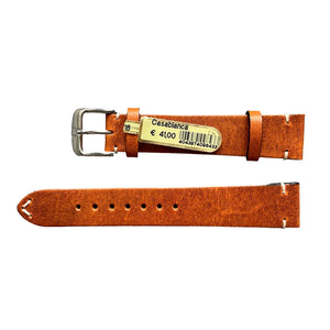 Casablanca genuine reddish brown leather smooth watch strap with stitch 18 mm