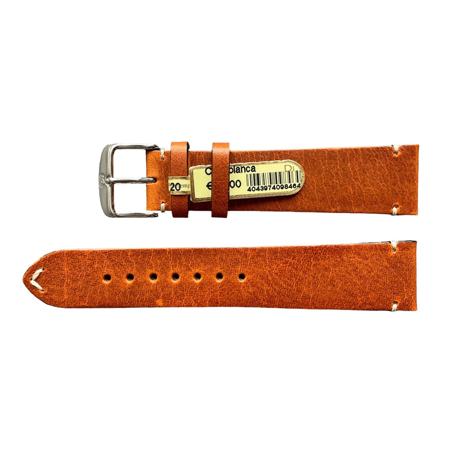 Casablanca genuine reddish brown leather smooth watch strap with stitch 20 mm