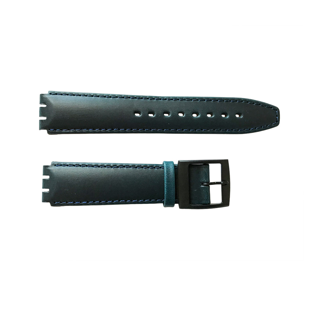 Dark blue special Swatch strap of artificial leather with stitch and plastic clasp 17mm